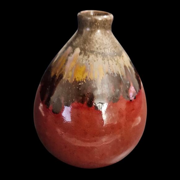 Drip Glaze Ceramic Vase Red Brown Yellow Small 5” Accent Decor - Picture 3 of 7